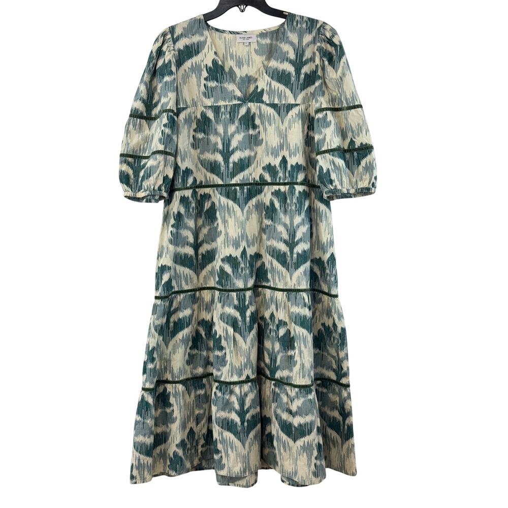 Olivia James The Label Georgia Midi Dress Womens L Damask Pine Relaxed Fit Boho